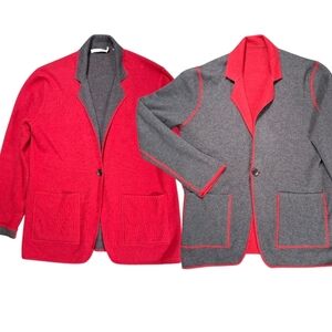 Ost Reversible Cotton Cashmere Casual Jacket L Red Gray 1-Button Pockets Preppy